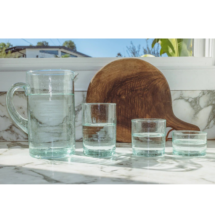 Handcrafted Recycled Glass Pitcher, Clear, 4.33" x 7.48"