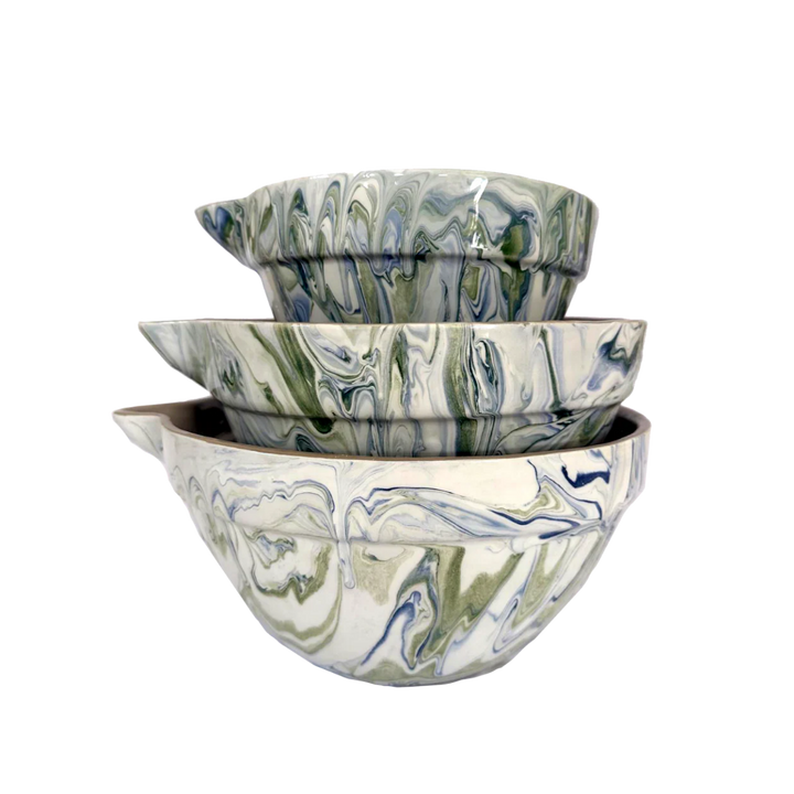Handcrafted Marbled Ceramic Mixing Bowls, Ocean, 3 Ct.