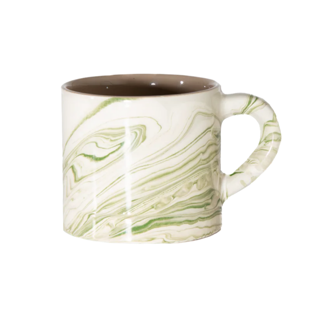 Handcrafted Marbled Ceramic Mug, Olive, 3.5"