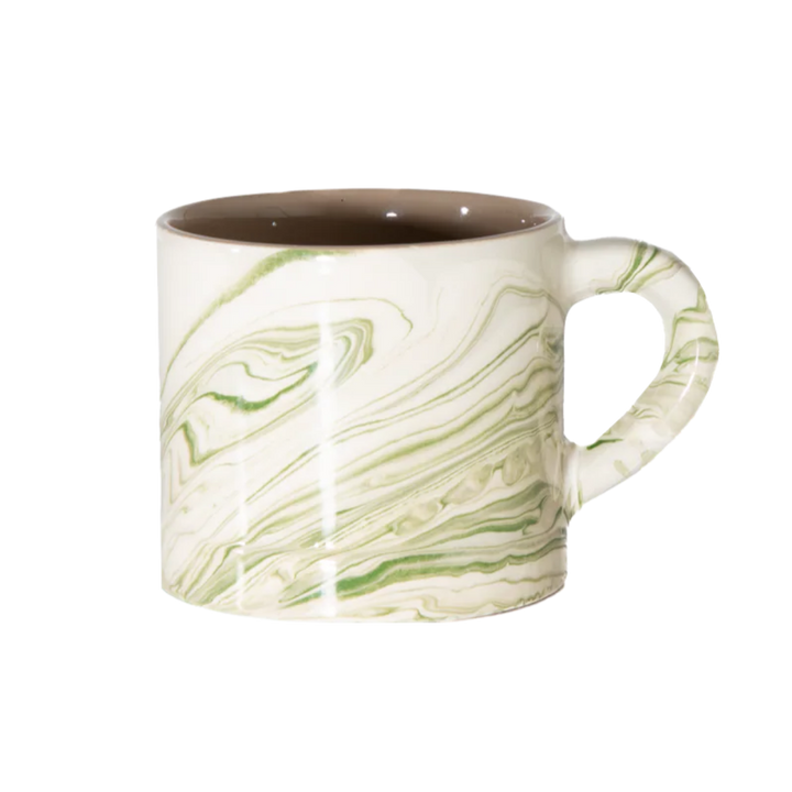 Handcrafted Marbled Ceramic Mug, Olive, 3.5"