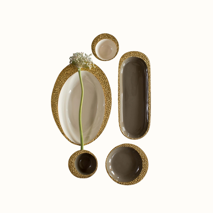 Handcrafted Recycled Aluminum Oval Deep Platter, Gold Enamel