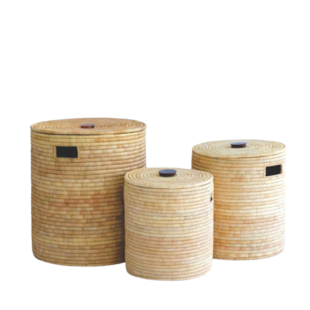 Handcrafted Mulaza Palm &amp; Mahogany Storage Basket