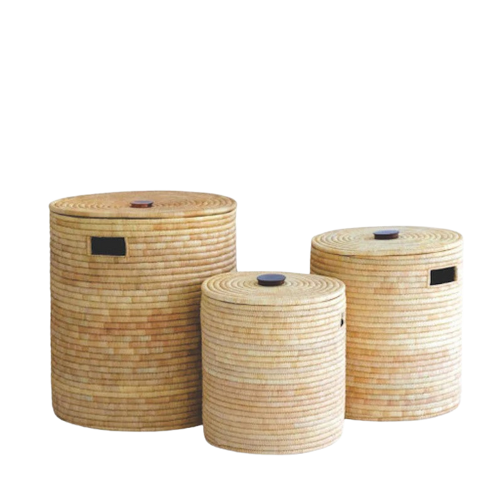Handcrafted Mulaza Palm &amp; Mahogany Storage Basket
