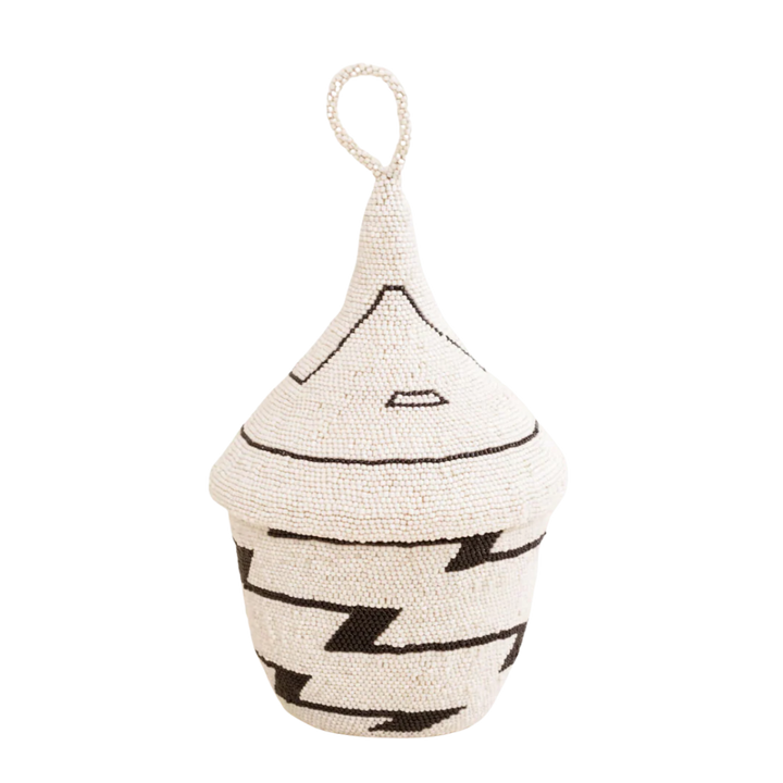 Handcrafted Sisal Beaded Zig-Zag Peace Basket, 6" x 11"