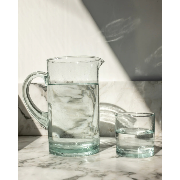 Handcrafted Recycled Glass Pitcher, Clear, 4.33" x 7.48"