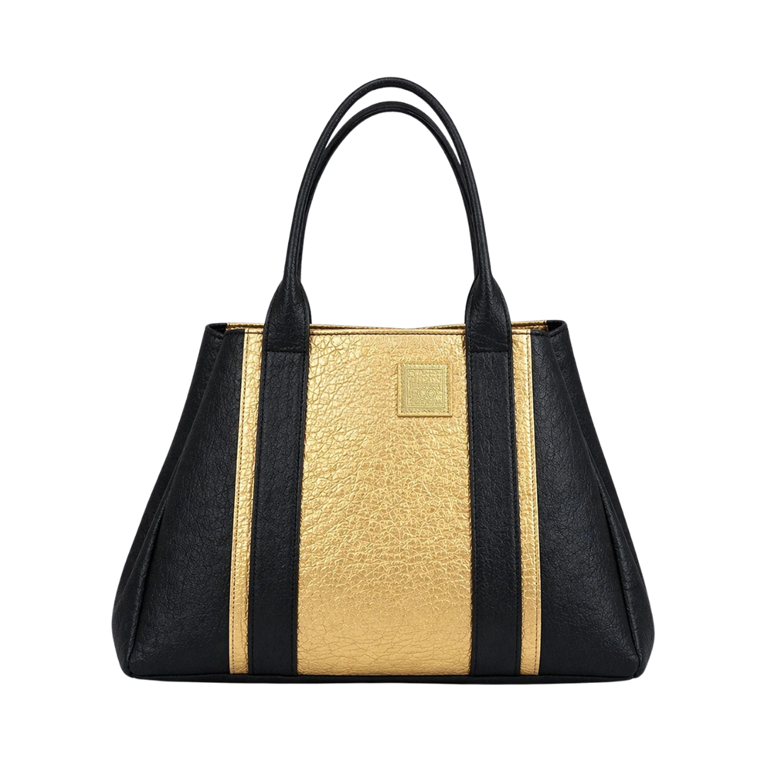 Vegan Pinatex Tote Bag, Black &amp; Gold