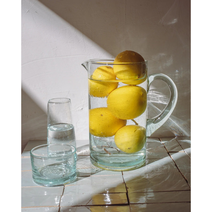 Handcrafted Recycled Glass Pitcher, Clear, 4.33" x 7.48"