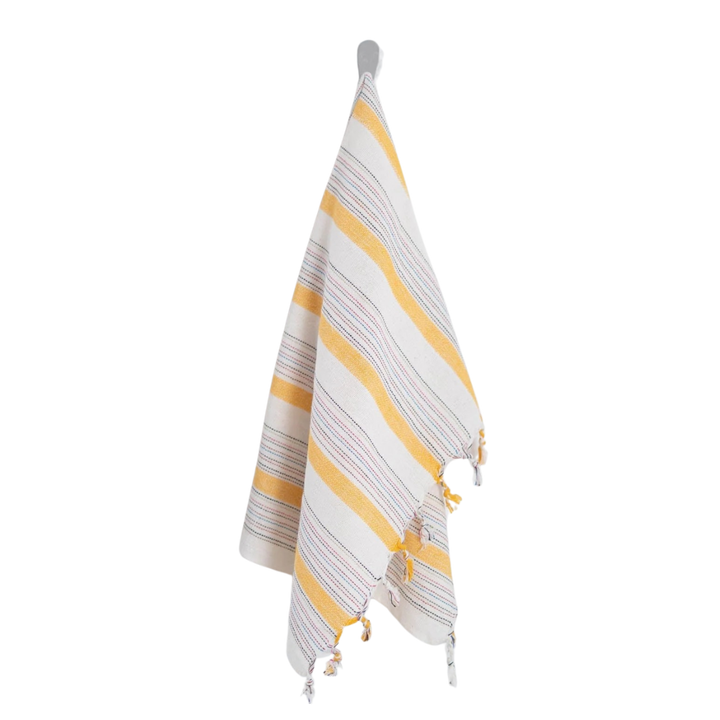 Handcrafted Organic Cotton Hand Towel, 17" x 25", Ivory &amp; Yellow