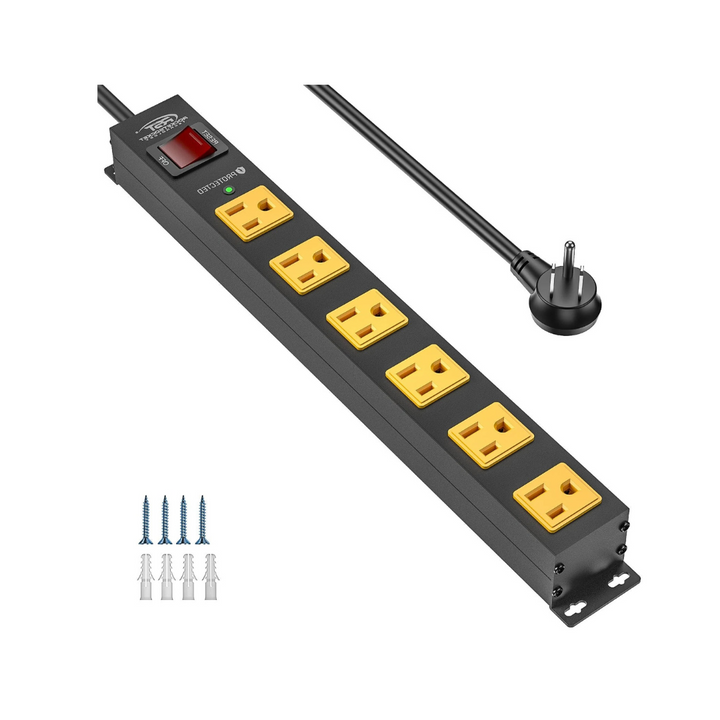 Recycled Aluminum Surge Protector Strip, 6-Outlet 6Ft