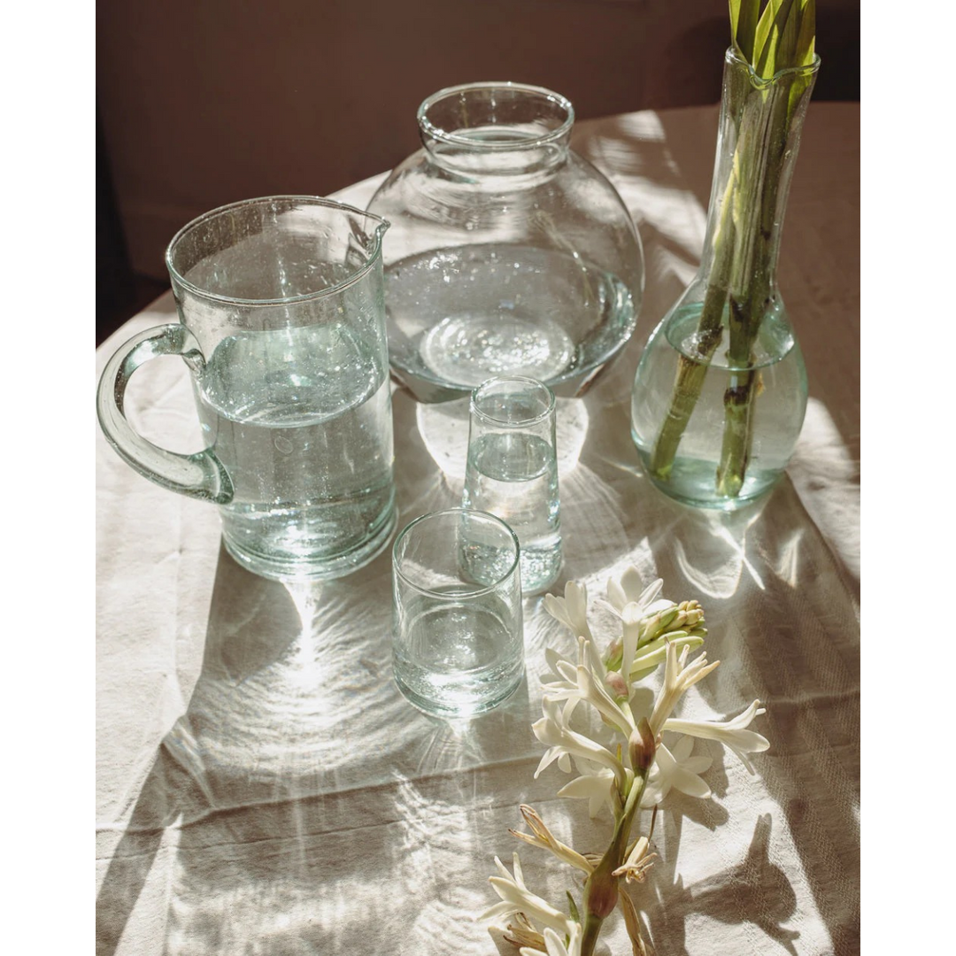 Handcrafted Recycled Glass Pitcher, Clear, 4.33" x 7.48"