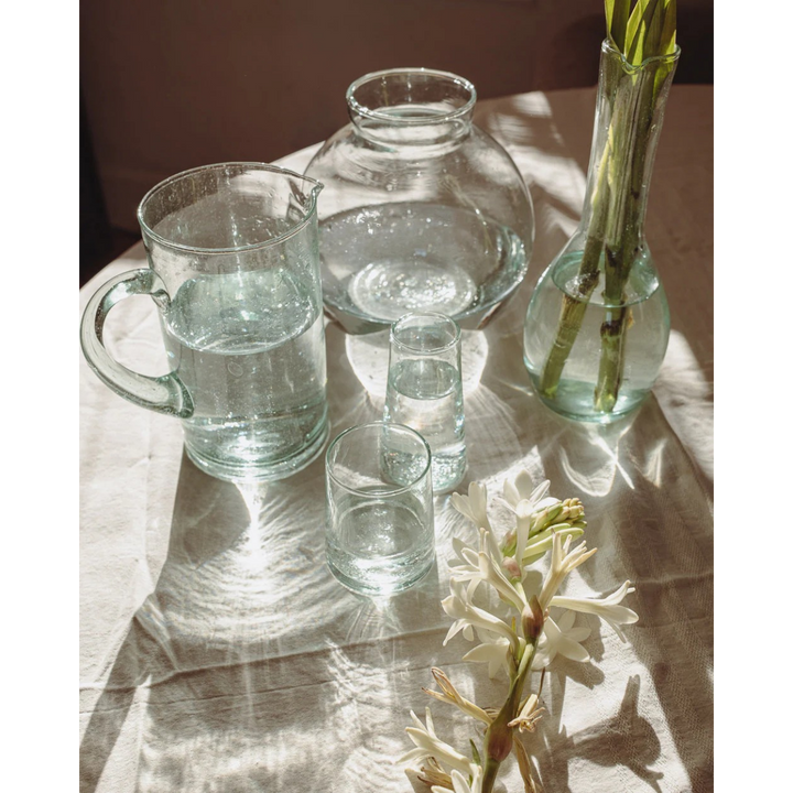 Handcrafted Recycled Glass Pitcher, Clear, 4.33" x 7.48"