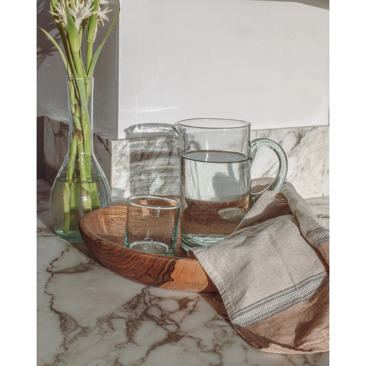 Handcrafted Recycled Glass Pitcher, Clear, 4.33" x 7.48"