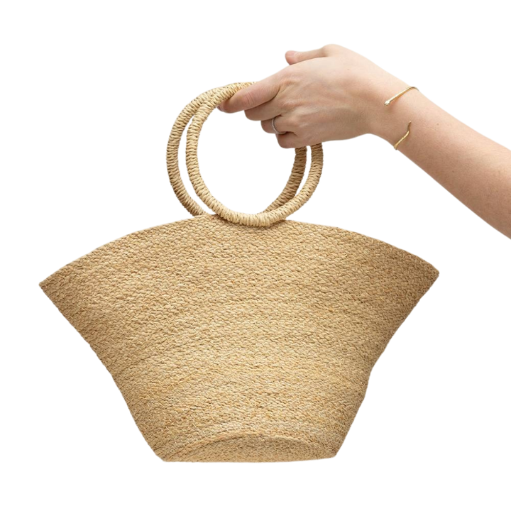 Handcrafted Raffia Mini Ring Bag, Natural, 13.5"