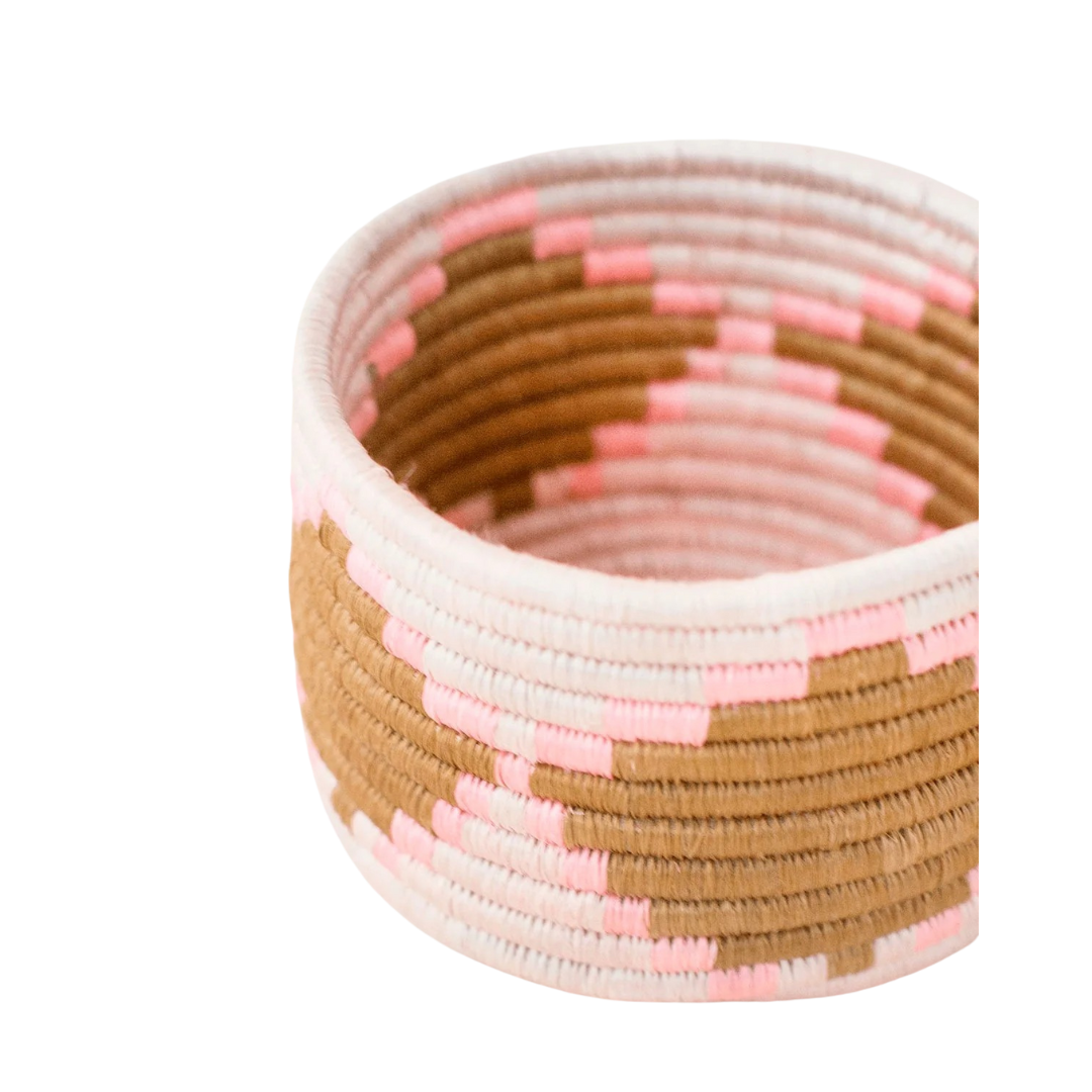 Handcrafted Sisal &amp; Sweetgrass Trinket Basket, Pink