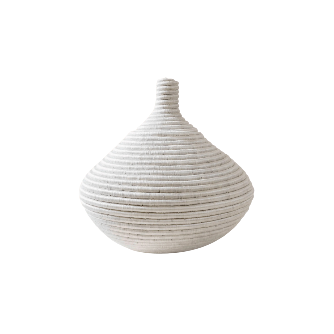 Handcrafted White Sisal Round Lidded Basket, 17" W