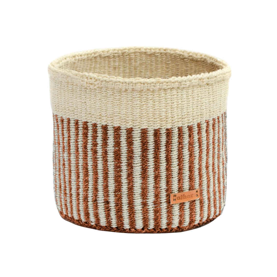 Handwoven Sisal Storage Basket, Red &amp; Brown 9"