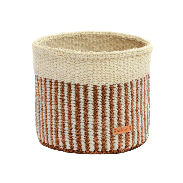 Handwoven Sisal Storage Basket, Red &amp; Brown 9"