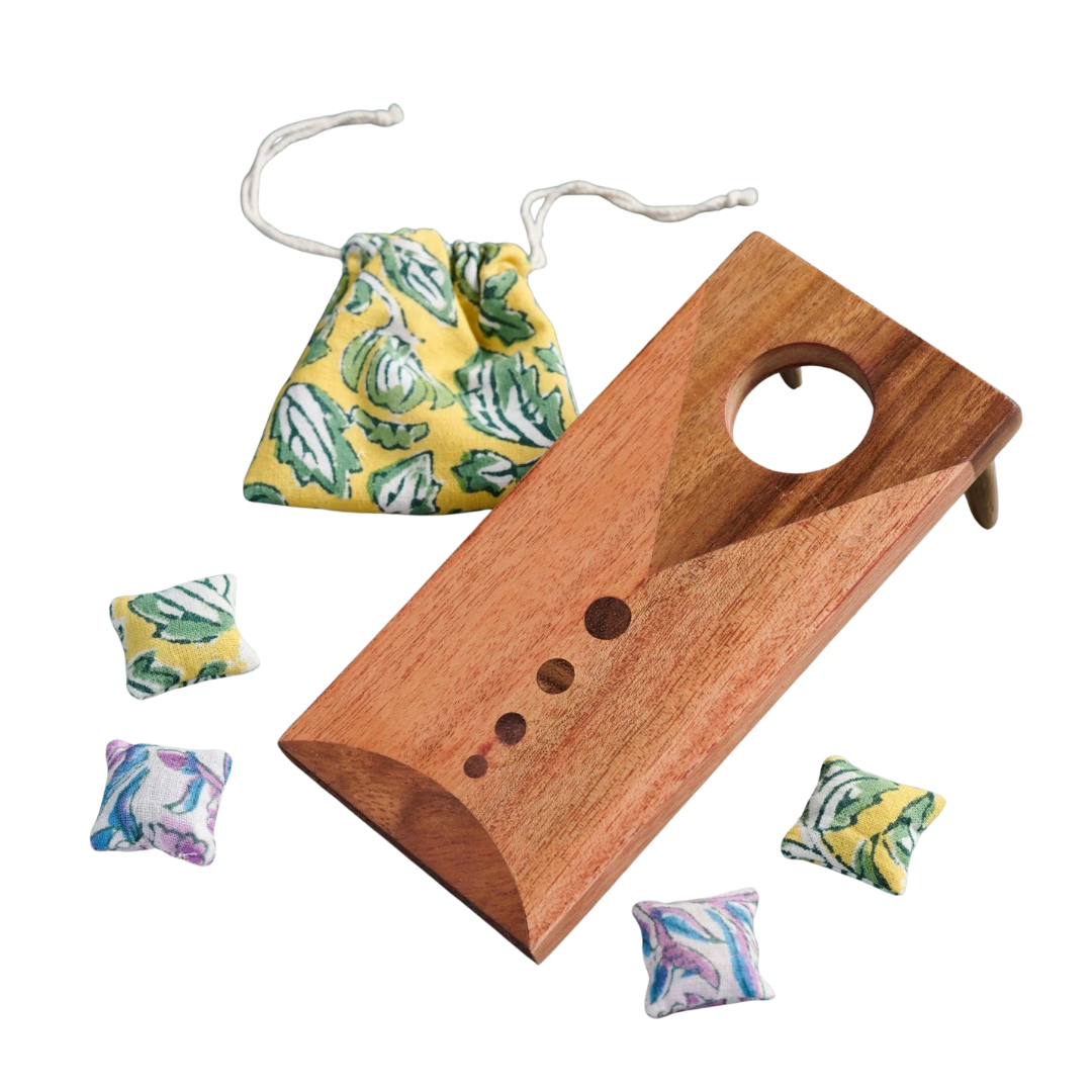 Handcrafted Neem Wood Tabletop Cornhole Game Set