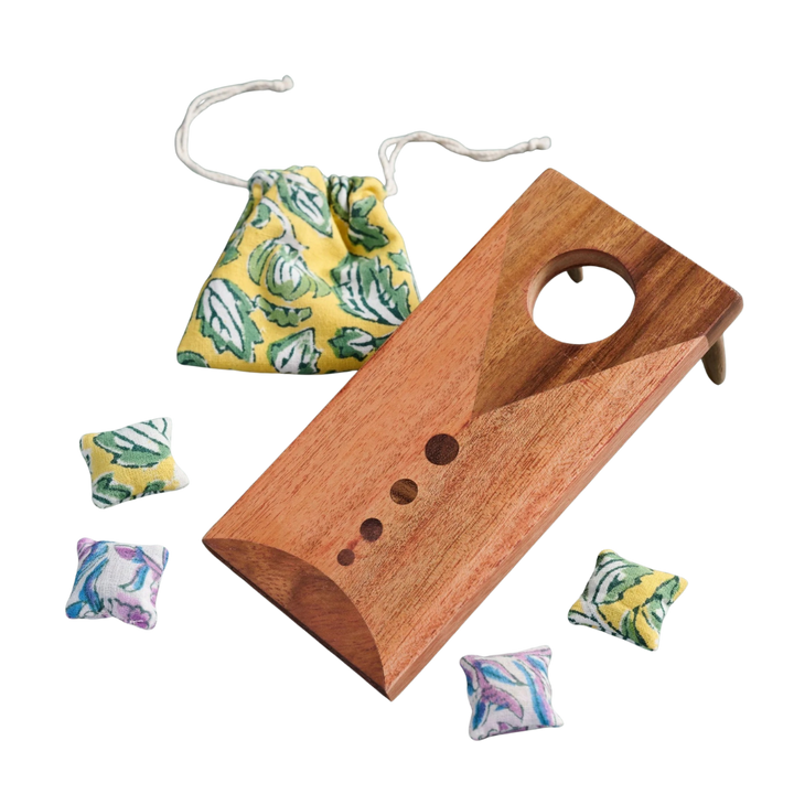 Handcrafted Neem Wood Tabletop Cornhole Game Set