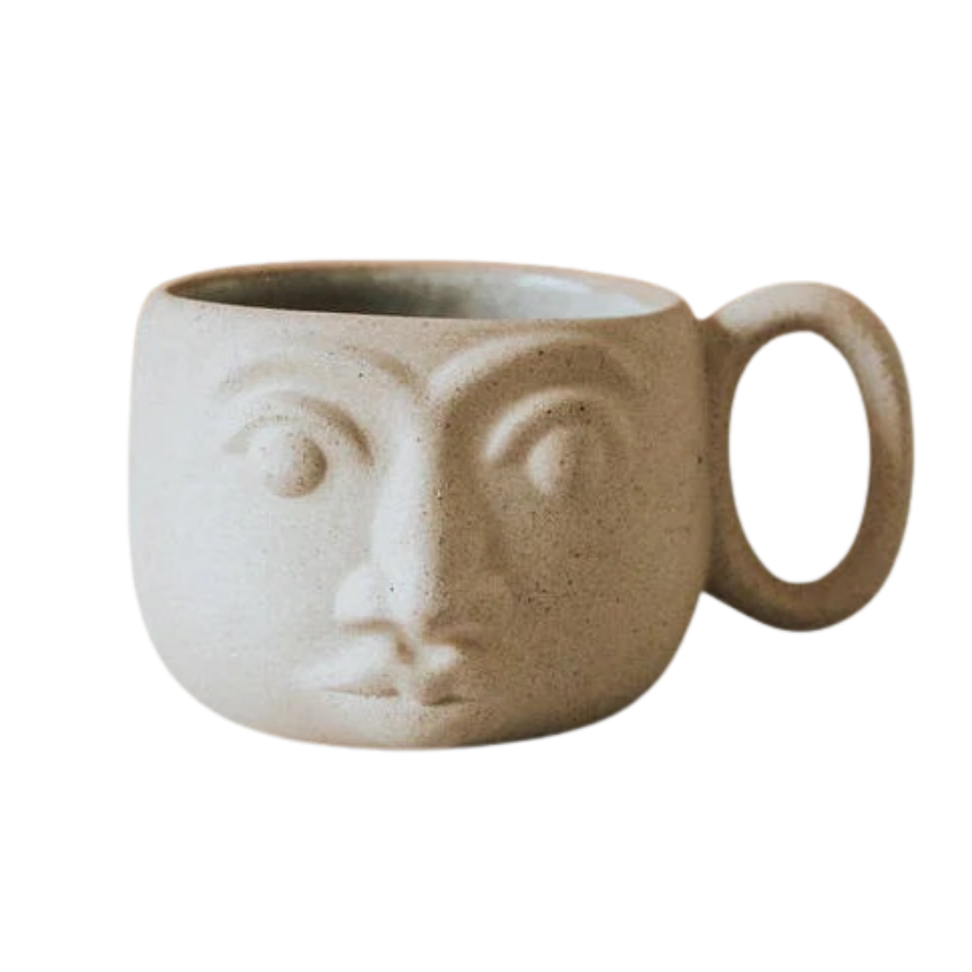 Handcrafted Clay Ceramic Face Mug, 2.5" x 3"