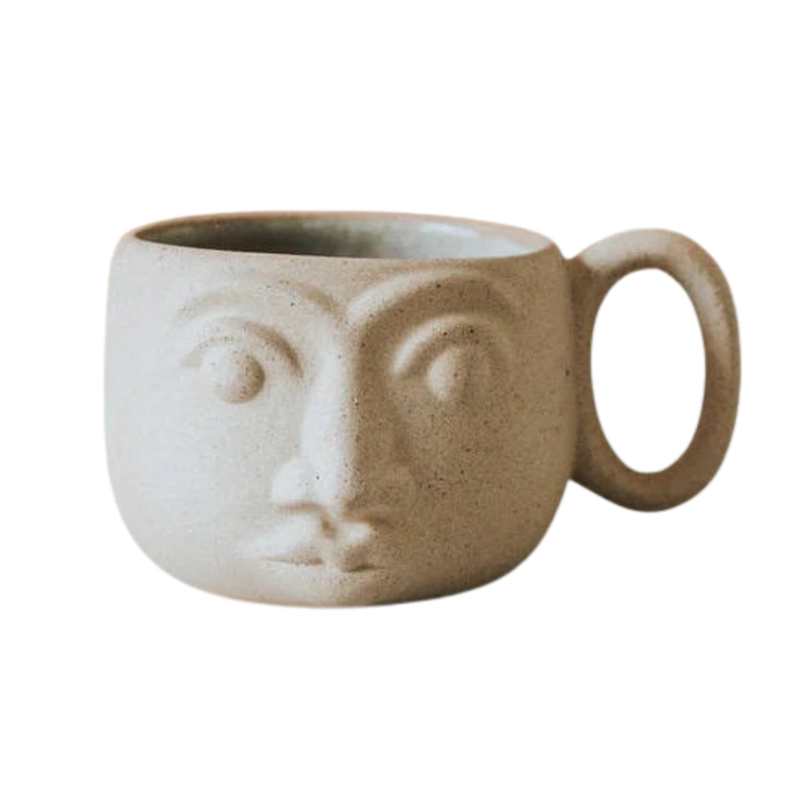 Handcrafted Clay Ceramic Face Mug, 2.5" x 3"