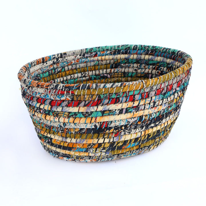 Upcycled Sari Kaisa Grass Handwoven Laundry Basket