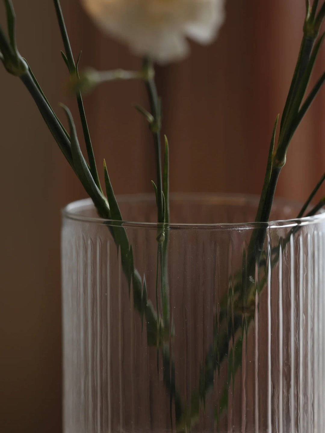 Handcrafted Fluted Glass Vase, Gold Base, Tall