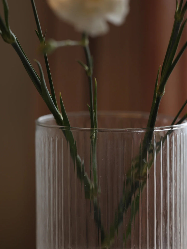 Handcrafted Fluted Glass Vase, Gold Base, Tall