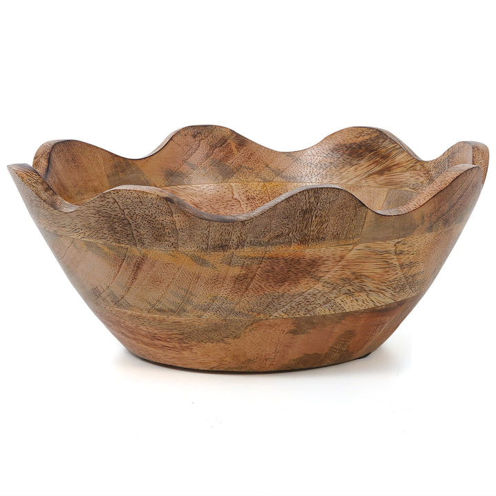 Handcarved Mango Wood Scalloped Serveware Bowls, 3 Ct.