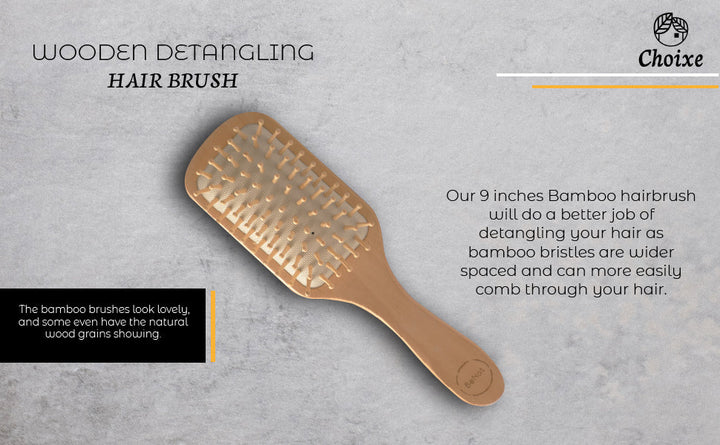 Biodegradable Bamboo Bristle Detangling Hair Brush, 9"