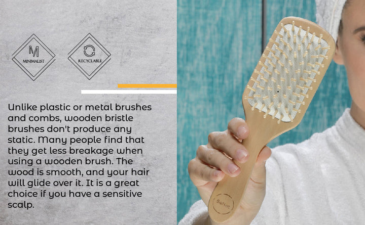Biodegradable Bamboo Bristle Detangling Hair Brush, 9"