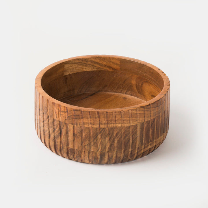 Handcrafted Etched Acacia Wood Stackable Dinnerware Bowls