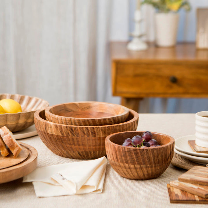 Handcrafted Acacia Wood Stacking Serveware Bowls, 3 Ct.
