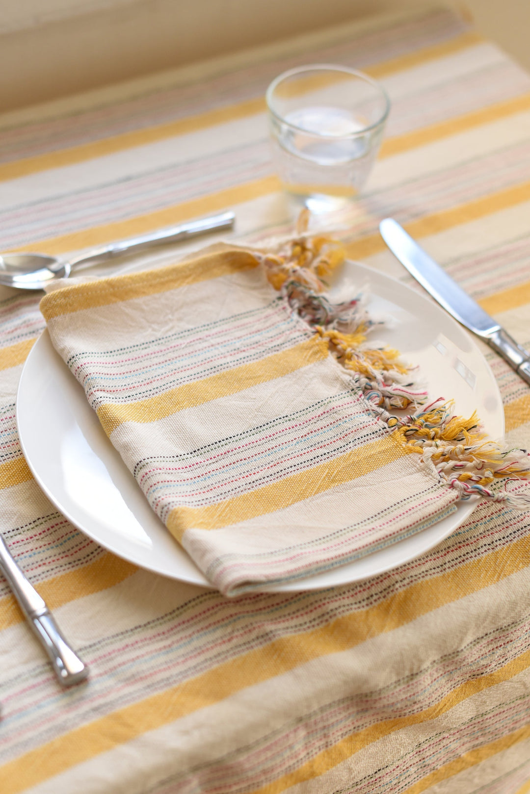 Handcrafted Organic Cotton Hand Towel, 17" x 25", Ivory &amp; Yellow