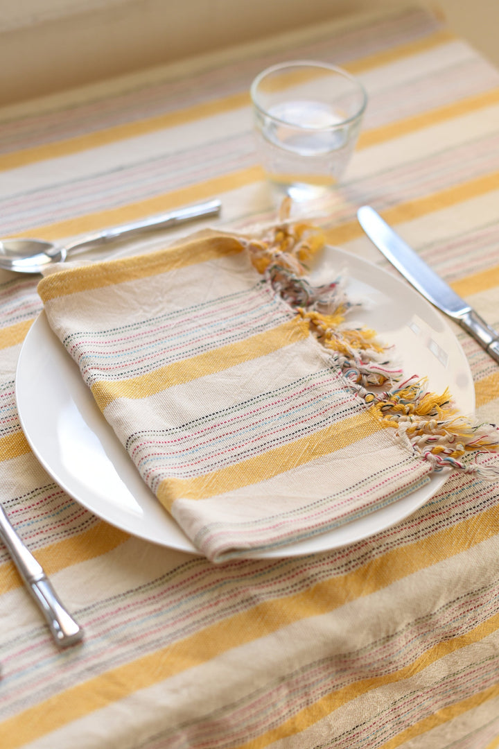 Handcrafted Organic Cotton Hand Towel, 17" x 25", Ivory &amp; Yellow