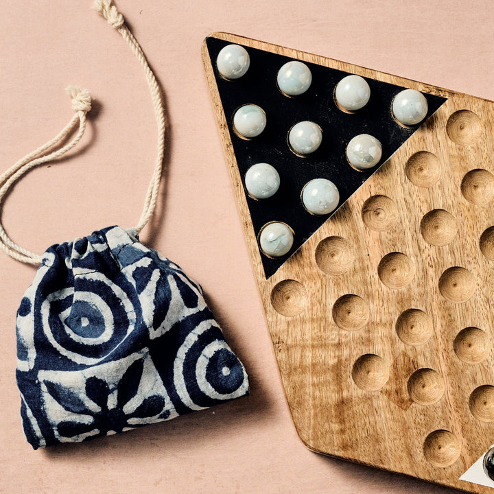 Handcrafted Mango Wood Chinese Checkers Set, 20 Ct.