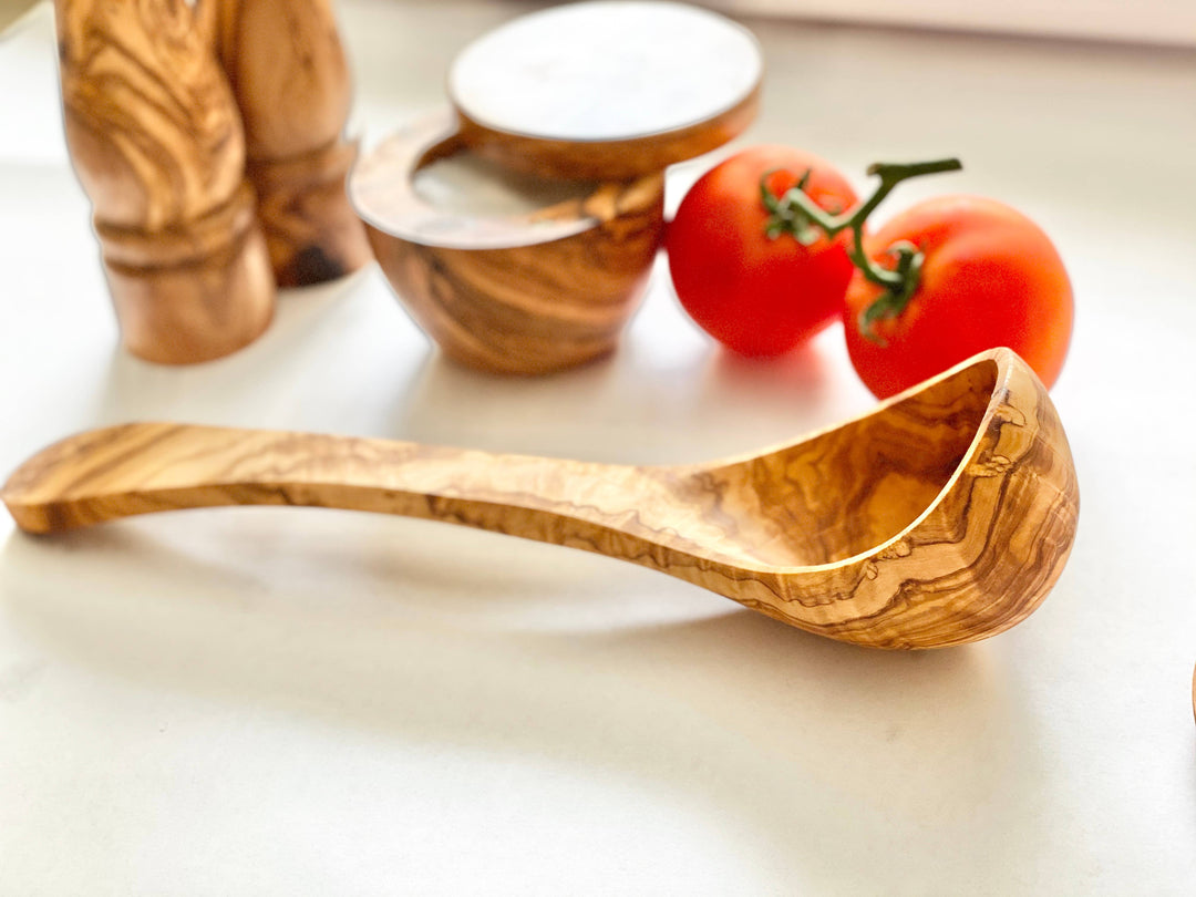 Handcrafted Upcycled Olive Wood Kitchen Ladle, 12"