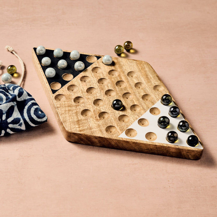 Handcrafted Mango Wood Chinese Checkers Set, 20 Ct.