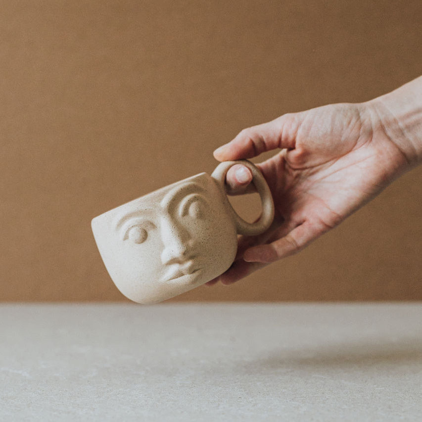 Handcrafted Clay Ceramic Face Mug, 2.5" x 3"