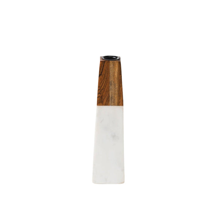 Handcrafted Marble &amp; Acacia Wood Tapered Candleholder