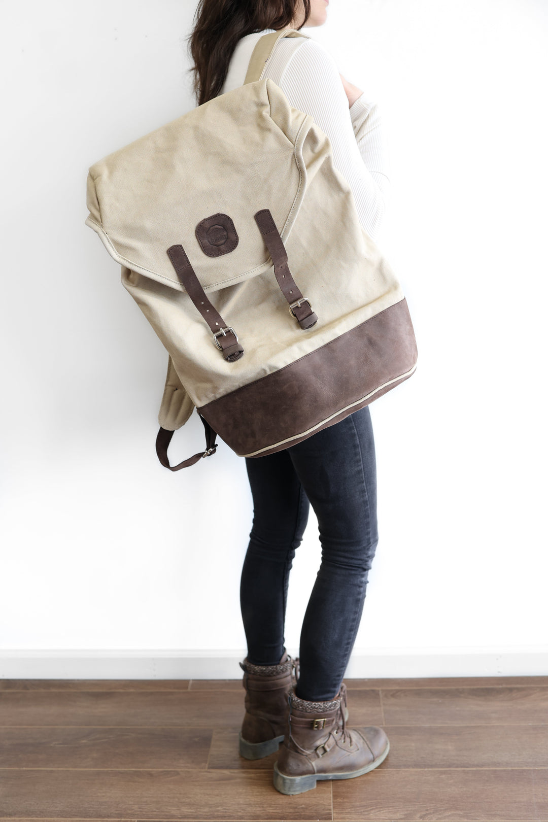 Handcrafted Leather &amp; Canvas Daypack, Maasai Lined