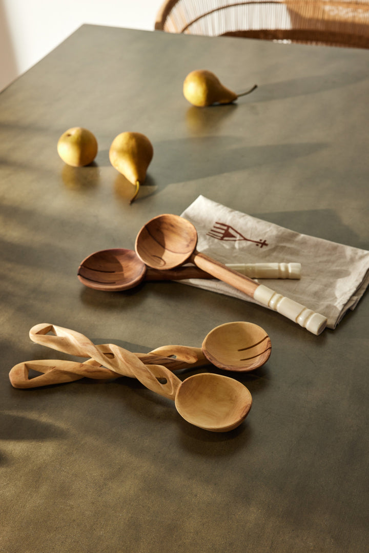 Handcrafted Olive Wood &amp; Bone Salad Servers, 2 Ct.