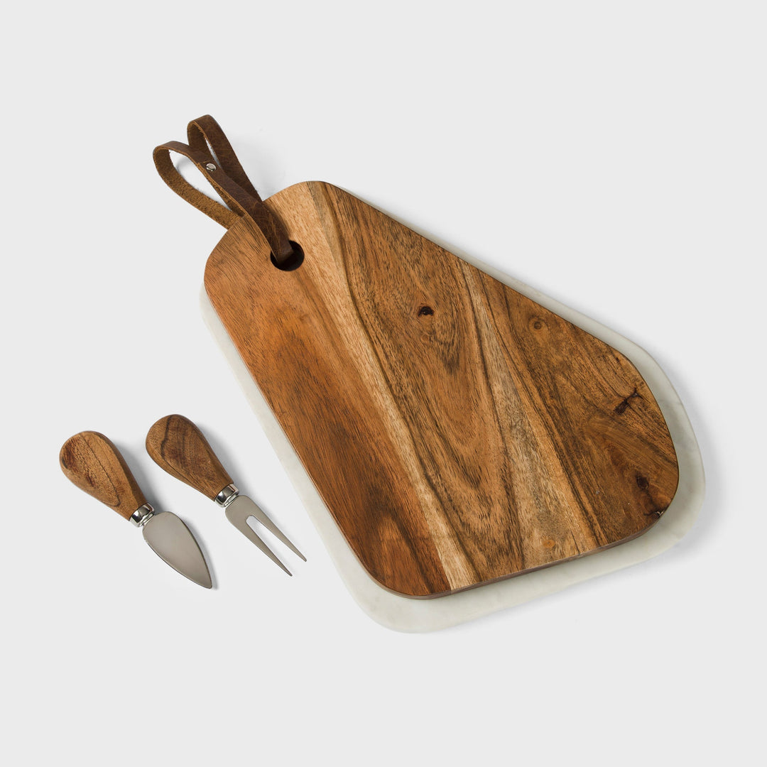 Handcrafted Marble &amp; Acacia Wood Cutting Board Set, 2 Ct.
