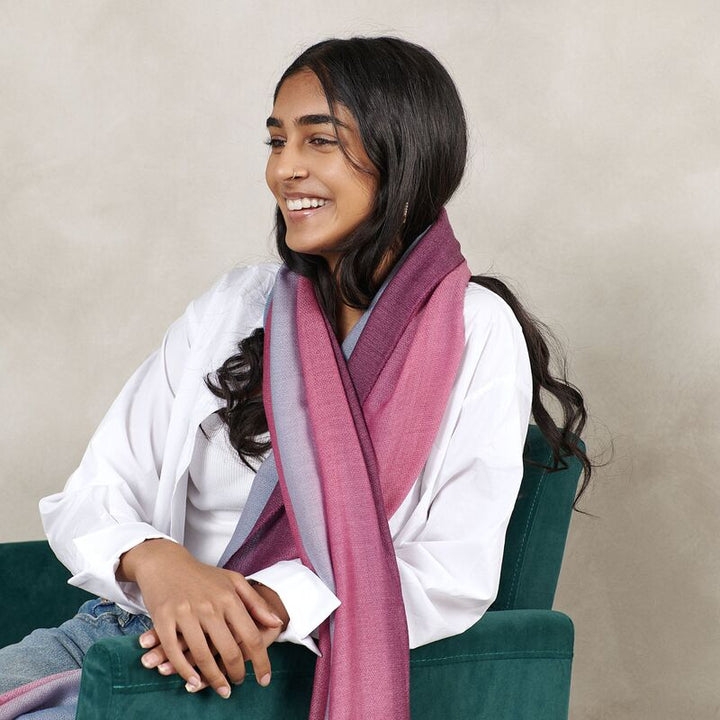 Handcrafted Cashmere Merino Scarf, 28" x 79", Iris