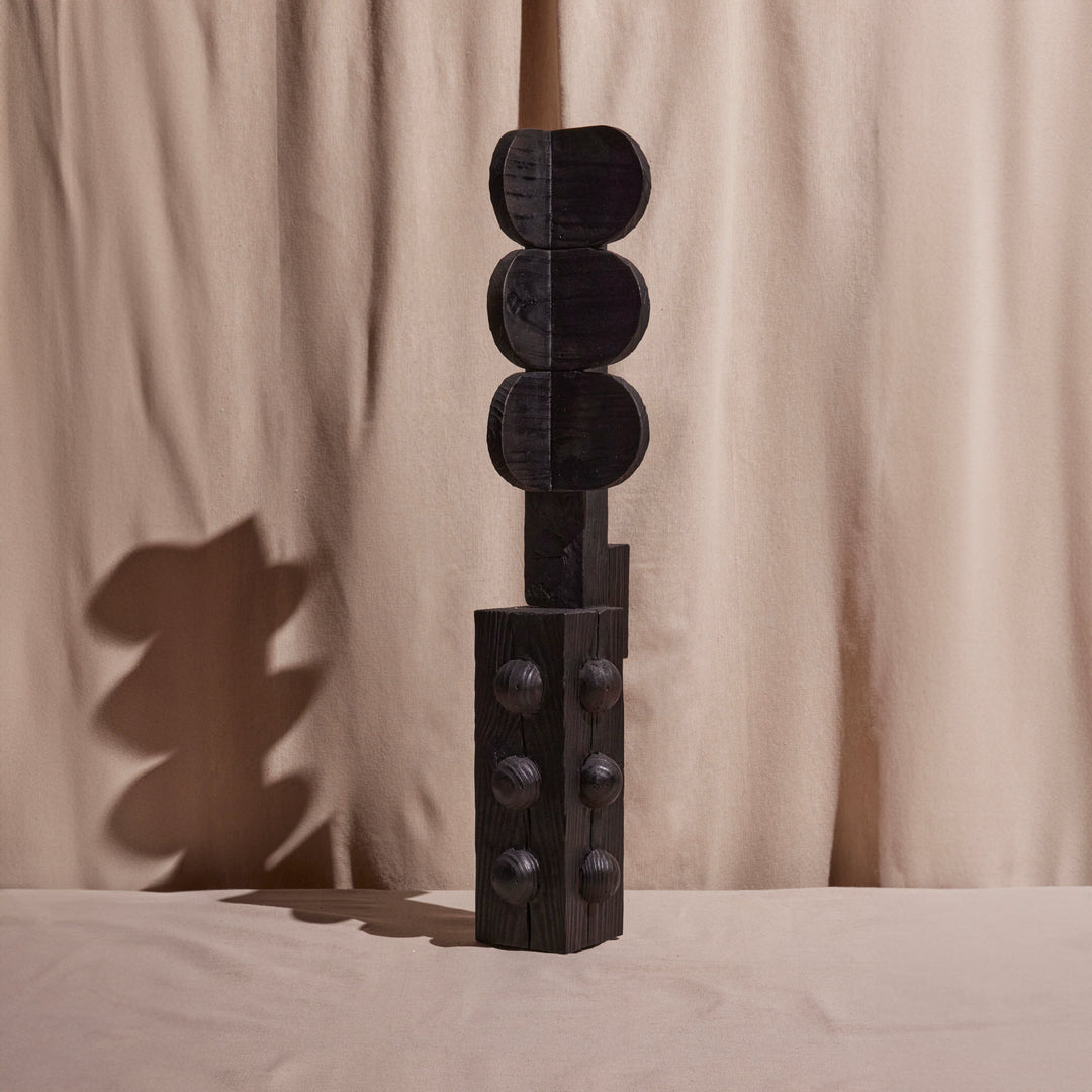 Handcrafted Pine Wood Sculpture, Charcoal, 28"