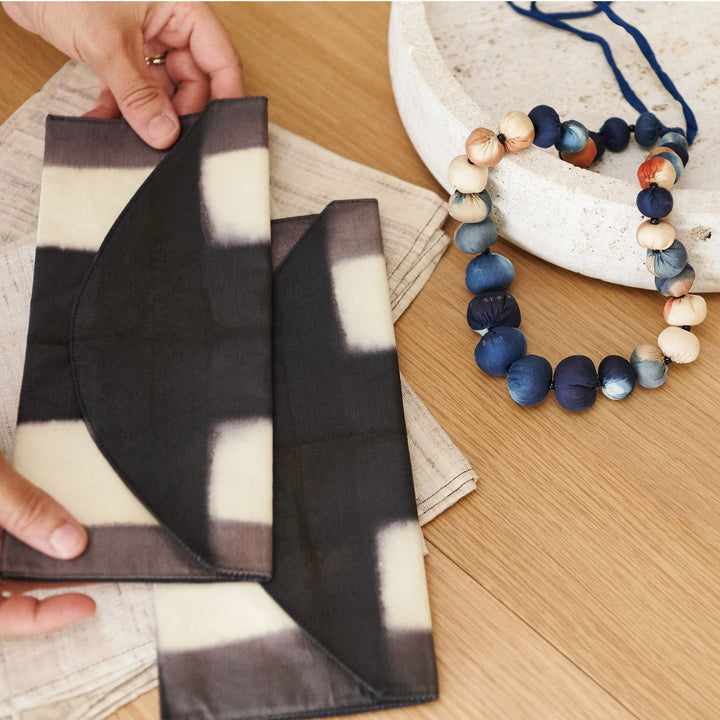 Handcrafted Mulberry Silk Shibori Pouch, 10" x 4"