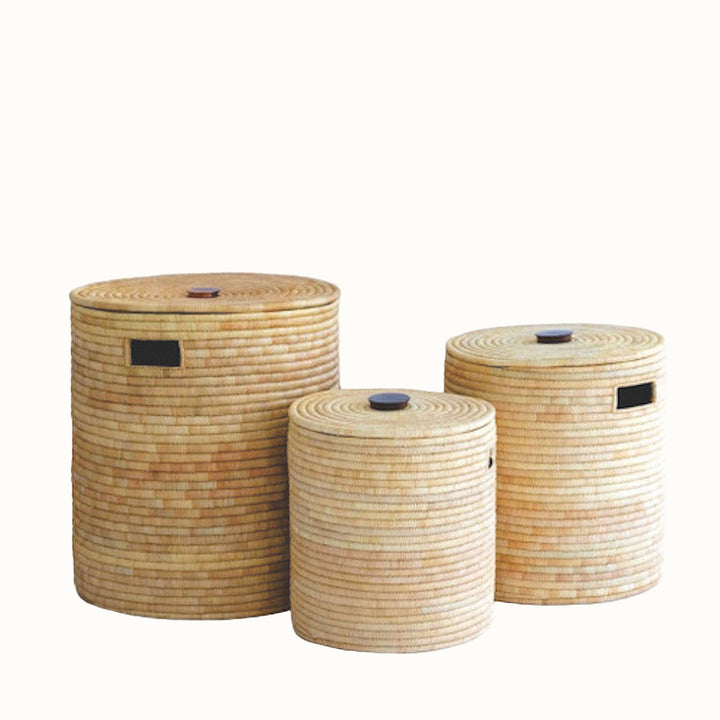 Handcrafted Mulaza Palm &amp; Mahogany Storage Basket