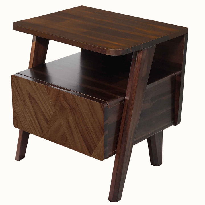Handcrafted Solid Acacia Wood Nightstand with Drawer