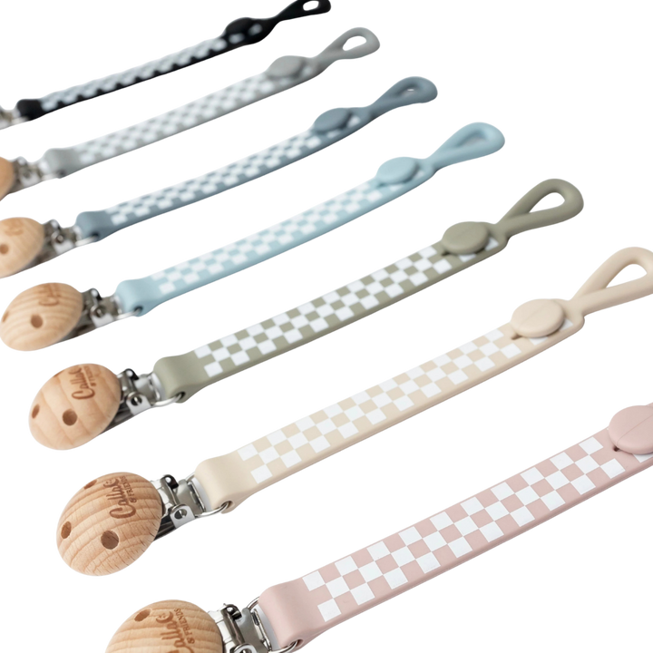 Non-Toxic Silicone Pacifier Clip, Checkered