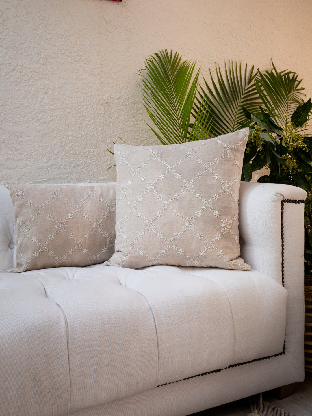Handcrafted Linen Embroidered Throw Pillow Cover 20"